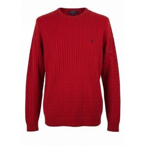 CHAPS Men's Cable Knit Crimson Sweater Sz L Y2K Preppy Collegiate Heritage Crest
